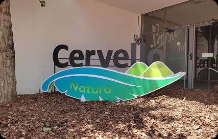 Proyecto realizado: rótulo exterior iluminado a ras de suelo para Cervello Natura