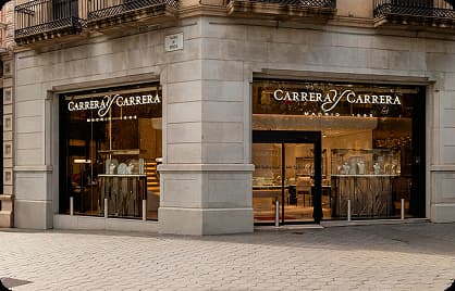 Letras corpóreas premium en la fachada de la joyería Carrera y Carrera